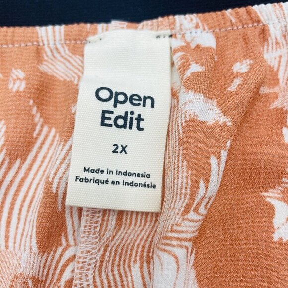 Open Edit Womens Plus Size 2X Elastic Waist Satin Shorts Orange Ivory Daisy 160 - Picture 7 of 8